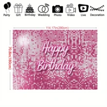 1 件 - 粉色闪光“生日快乐”霓虹背景布，由涤纶制成，以“生日快乐”文字和粉色亮片作为背景，适用于一周岁生日纪念日、主题派对的欢快氛围场景布置以及照片道具的装饰 - 粉色 - 查看 8