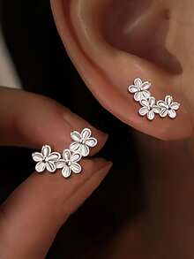1 Pair Sweet S925 Sterling Silver Lovely Flower Earrings, Fashionable Versatile Screw-Design Floral Stud Earrings, Suitable For Daily Wear, Commuting, Gift - Flowers - View 3