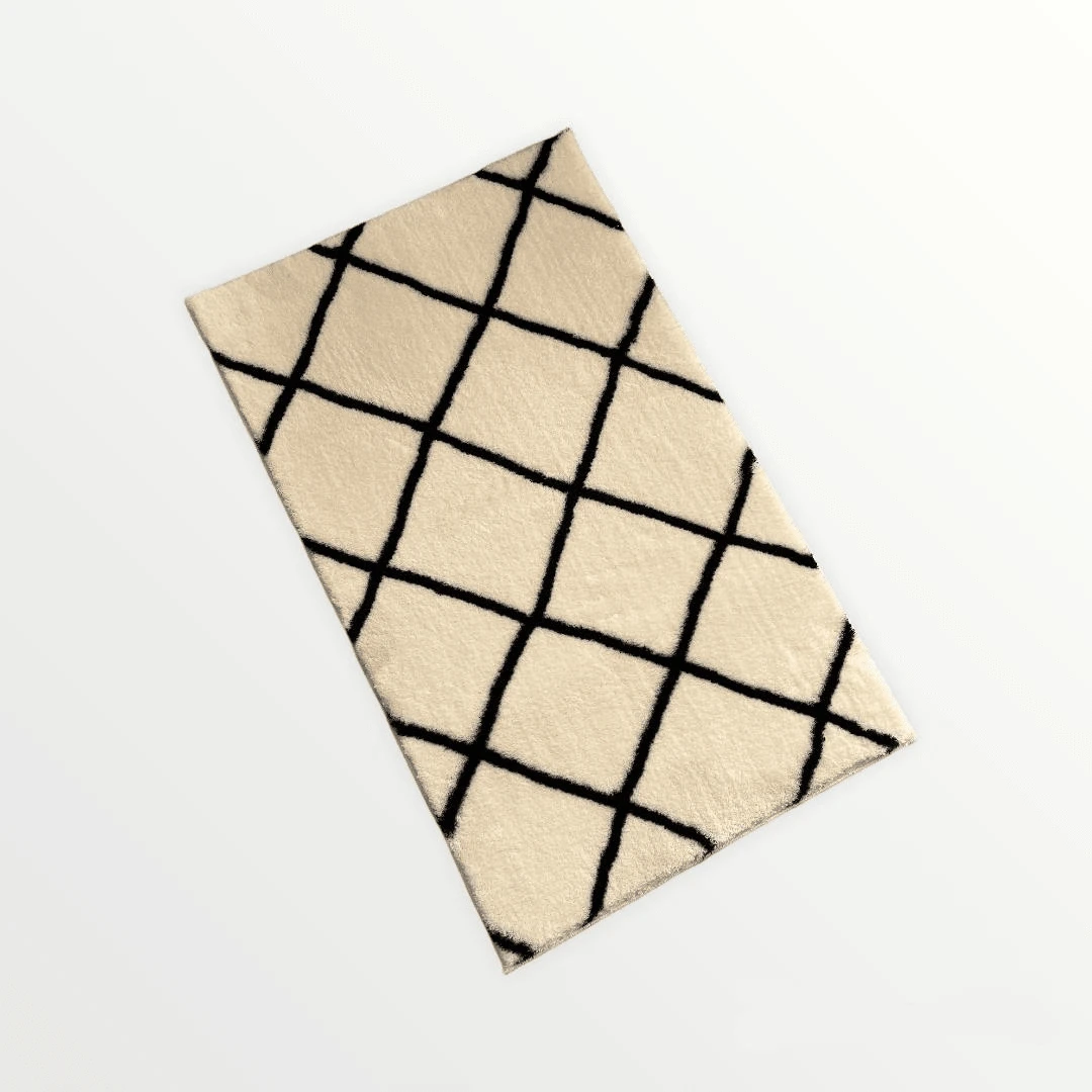 Made In Turkey - Jassrug Royal Diamond Bathroom Carpet 50x80 Cm – Non-Slip Base - Soft & Durable - White - View 1