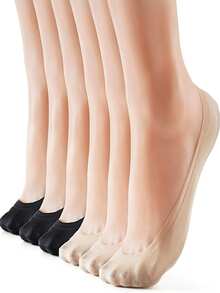 6 Pairs Women's Black Ultra-Thin Nylon Invisible Socks, Lining Socks, Non-Slip, Suitable For Business, Casual Wear And Various Shoes Like Flats, High Heels, Loafers And Sneakers, Great For Work, Shopping, Walking, Party And Daily Wear. (Also Available In 6/5/3/1 Pair Sets) Christmas Gift