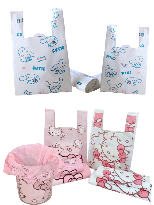 Sanrio 50 piezas/Set Bolsas de plástico de doble capa con diseños adorables de Hello Kitty y Cinnamoroll, perfectas para escritorio, viajes y uso al aire libre para mantener el orden