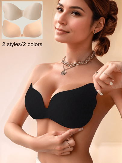 Summer Women's Backless Self-Adhesive Bra, Gathered Invisible Strapless And Anti-Sagging, Suitable For Wedding Dresses And Dresses