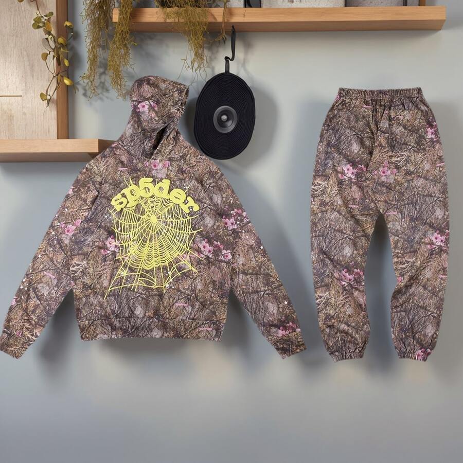 Spider Web Fashion Hip-Hop Printed Flower Hoodie, European And American  Brand Large-Sized Loose Men's And Women's Hooded Sweatshirt Set - Multicolor - View 1