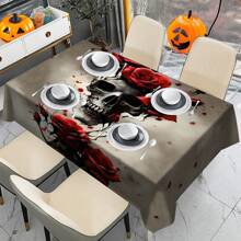 1/20 pieza Mantel con temática de Halloween - Calavera y patrón floral elegante, mantel rectangular de tela de poliéster para uso en interiores/exteriores, decoración de fiestas, almuerzos, cenas, decoración de fiesta de Halloween.