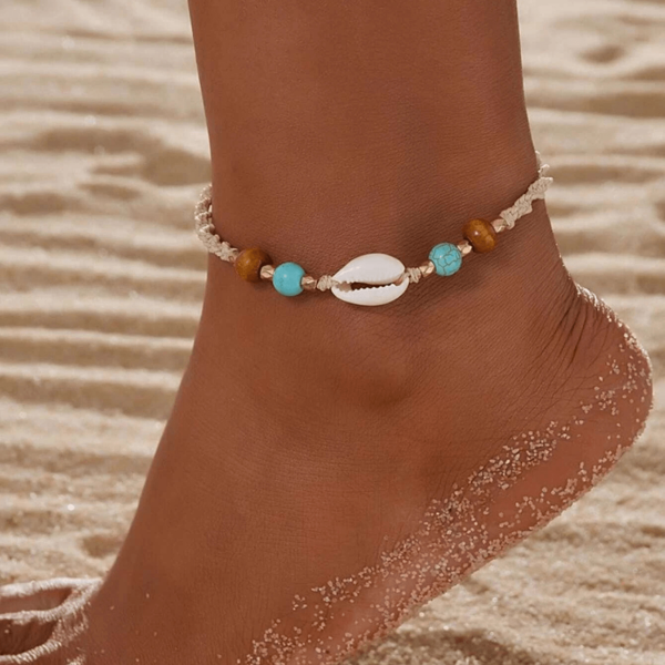 1pc Women's Fashion Anklet, Bohemian Style Shell Braided Versatile Geometric Minimalist Adjustable Beach Foot Jewelry