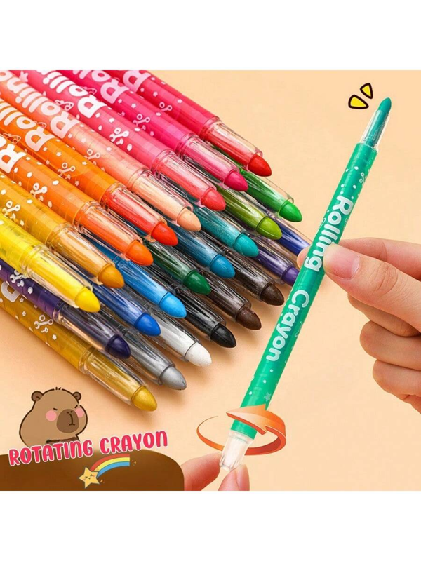 Water-Soluble Rotating Colored Crayons (12 Colors), Non-Dirty, Strong Hiding Power, Safe And Reliable Coloring Crayons. It Is A Student Colored Oil Pastel, DIY Painting Set, And Student-Specific Art Brush, Suitable As A Study Reward, Holiday Gift, Or Birthday Gift For Students, Classmates, And Families