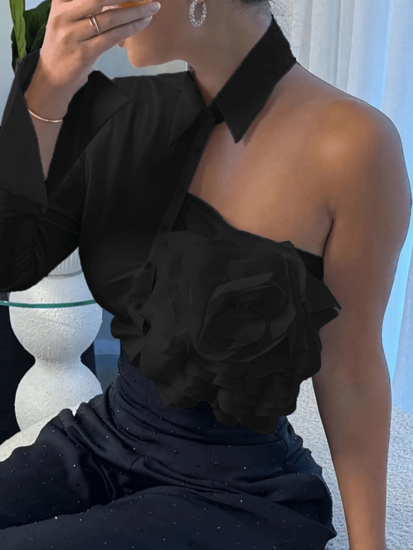 Women's Fashionable Floral Print Cold-Shoulder Blouse