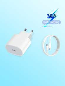 Bộ sạc nhanh PD 30W + Cáp sạc nhanh PD, tương thích với dòng 14 Pro Max/14 Pro/14 Plus/14/13 Pro/13/12/11/XS/XR/8/7/, phích cắm EU, bộ sạc hiệu quả, bộ sạc tường đa chức năng bảo vệ PD 30W tiêu chuẩn Châu Âu. - Phích cắm loại C của EU (220-240V) - Xem 2