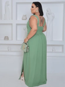 Women's Plus Size Long Tank Dress Christian Fashion With Slits Premium Fabric Casual Blogger - 薄荷綠 - 查看 2