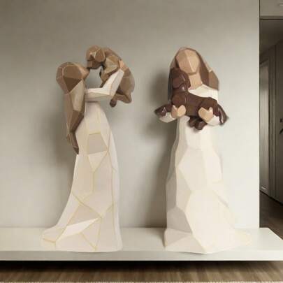 1 pezzo Statuina di donna con cane, un regalo dal West Highland White Terrier per amanti dei cani, perfetto per compleanni, Ringraziamento, Natale, sculture dipinte a mano bianche, adatte per decorazione da tavolo in casa e in ufficio