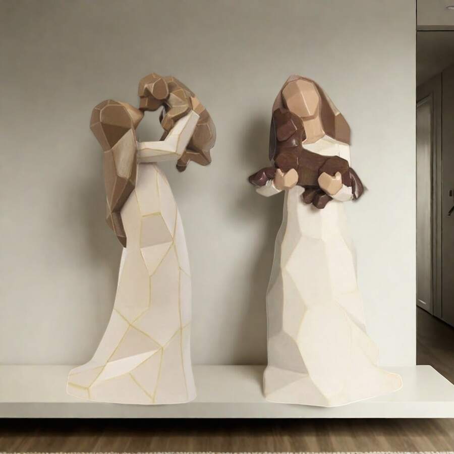 1 pezzo Statuina di donna con cane, un regalo dal West Highland White Terrier per amanti dei cani, perfetto per compleanni, Ringraziamento, Natale, sculture dipinte a mano bianche, adatte per decorazione da tavolo in casa e in ufficio