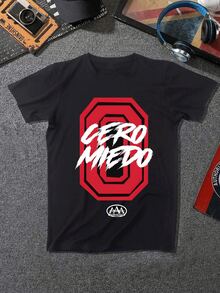 Camiseta estampada para hombre Cero Miedo en rojo y negro,estilo gráfico urbano,algodón suave,ajuste cómodo. - Negro - Ver 1