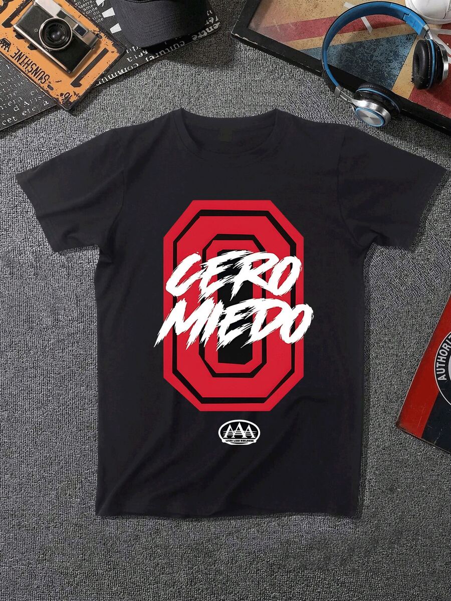 Camiseta estampada para hombre Cero Miedo en rojo y negro,estilo gráfico urbano,algodón suave,ajuste cómodo. - Negro - Ver 1