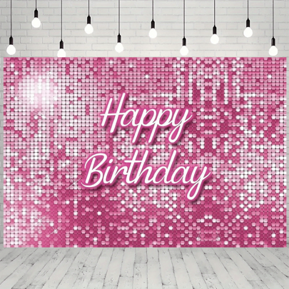 1 Stück - Rosa glitzernder "Alles Gute zum Geburtstag" Neon Hintergrund Stoff, Polyesterstoff, mehrere Größen erhältlich, Polyestermaterial Banner, geeignet für die erste Geburtstagsfeier, fröhliche Atmosphäre Szene Dekoration von Themenpartys und Dekoration von Fotoprops