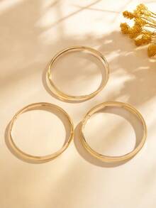 3 件金属波西米亚风格光滑手镯套装，金色简约堆叠手镯，适合狂欢、派对、节日、女友礼物