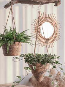 1pc/2pcs Woven Hanging Basket Flower Pot For Plants, Handmade Rattan Planter For Ivy
