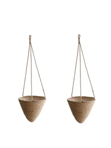 1pc/2pcs Woven Hanging Basket Flower Pot For Plants, Handmade Rattan Planter For Ivy