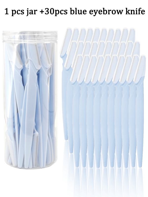 30/12/6/3/1pc Set Blue Grooming Eyebrow Razor & Shaver Set, Eyebrow Trimmer & Shaver, Exfoliating Dermaplaning Tool, Body Hair Removal Trimmer And Face & Eyebrow Razor Set Long Handle Blade With Precision Cover Women Eyebrow Shaping Tools Suitable For Or Travel Use,Makeup,Cheap,Room Decor,Vanity,Travel,Bedroom,Makeup Accessories,Eyebrow Razor