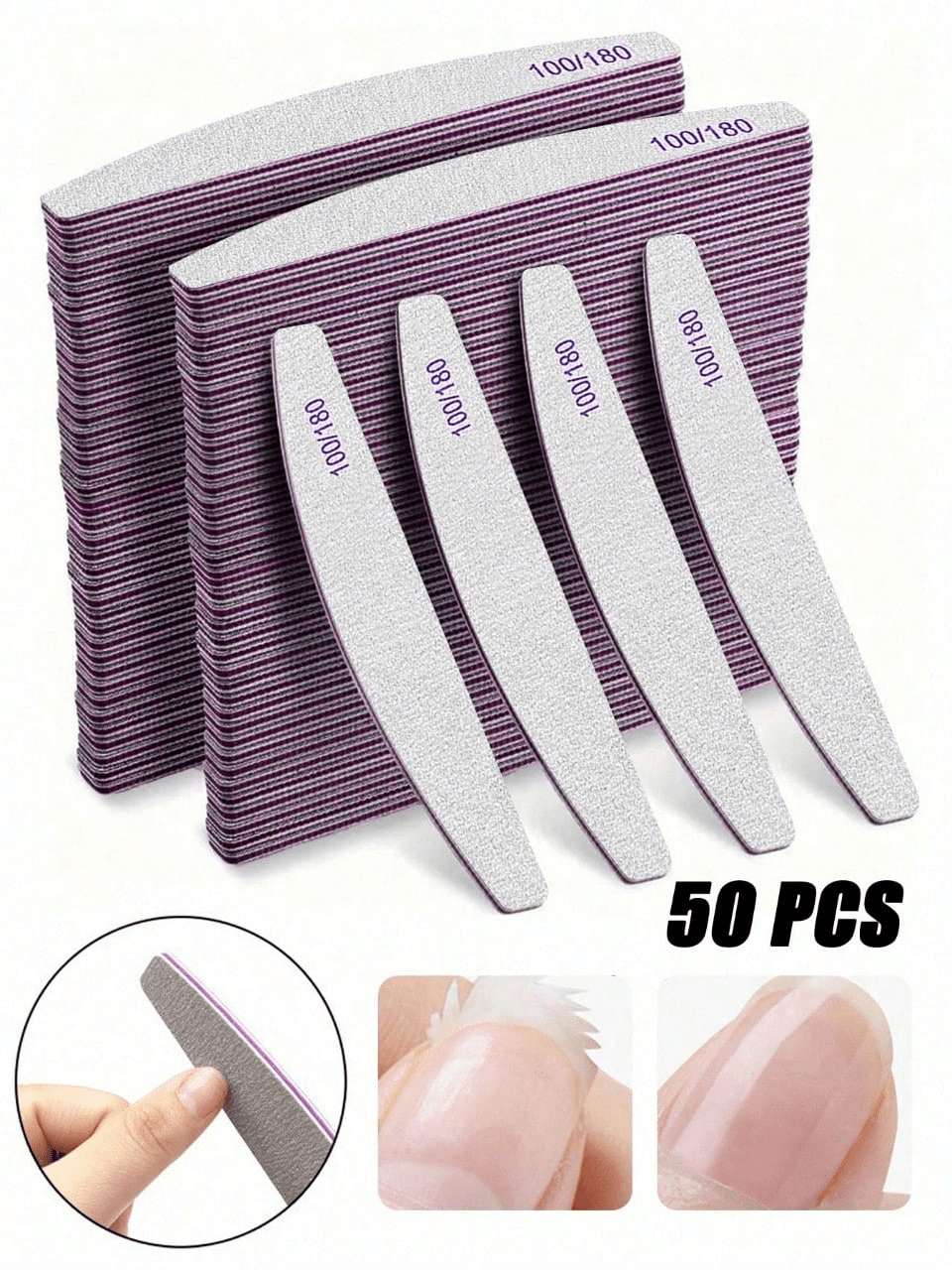 Lime per unghie, Lime per unghie, Lime professionali per unghie riutilizzabili a doppia faccia (grana 100/180), 1/5/10/20/35/50 pezzi di lime per unghie, strumenti per la cura delle unghie per uso domestico e da salone, regali per donne, strumenti per la arte di unghie, forniture per unghie, strumenti per manicure, strumenti per il trucco, strumenti per la cura delle unghie