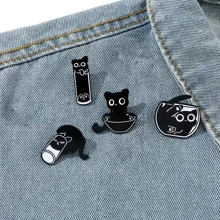 1 件可爱黑猫珐琅别针动物趣味小猫金属徽章背包卡通定制女士儿童翻领首饰礼物