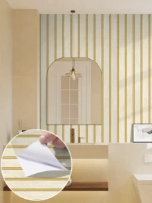 1 卷米色木纹自粘壁纸，金色装饰木纹纹理设计，PVC 材料接触纸，防水且可移除，易于安装和清洁，适用于客厅、卧室、橱柜、桌面、特色墙、橱柜翻新和翻新贴纸，用于家庭装饰墙纸墙贴房间装饰墙面装饰