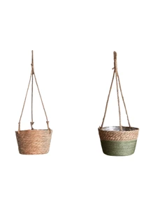 1pc/2pcs Woven Hanging Basket Flower Pot For Plants, Handmade Rattan Planter For Ivy