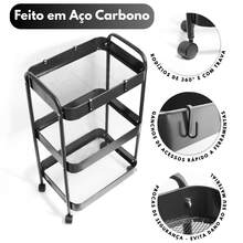 3-Shelf Organizer Cart - Carbon Steel With Lockable Casters - màu đen - Xem 2