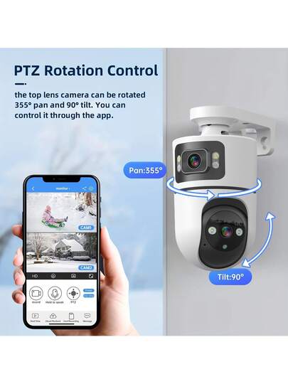 1pack/2 Packs 2K Outdoor PTZ Wireless IP Camera 2.4GHZ WiFi Dual Lens Screen Auto Tracking Babysitting Monitor, Security Night Vision, Two Way Talk, AI Motion Detection Perfect view 3