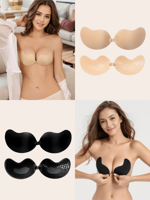 2 Pairs Strapless Adhesive Bra Silicone Mango Cup Bra Breast Petals, Breathable For Small Bust, Lift And Gather, Invisible Backless Bra For Dresses, Gowns And Lingerie,With 10 Flower-Shaped Breast Stickers