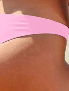 Quần bikini cạp trễ màu trơn gợi cảm dành cho nữ - Hồng - Xem 4