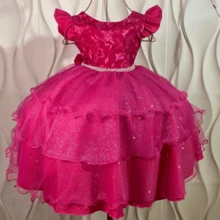 PINK PARTY DRESS WITH RUFFLE SHINE AND LACE BUST FOR LUXURY WEDDING SIZES 3 TO 12 D5008 - Pink - View 2