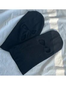 1件男女款开眼针织帽，防风保暖帽，防风保暖趣味设计帽，适合学生、青少年、礼物、礼品 - 黑色 - 查看 4