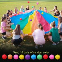 1PC Hand Thrown Parachute Is Used For Team Sports, Hand Thrown Rainbow Parachute, Outdoor Music Festival Roof Decoration, Throwing Sandbags And Rainbow Balls As Gifts For Family Gatherings. 10 Balls Will Be Randomly Shipped As Gift Colors. Thank You.