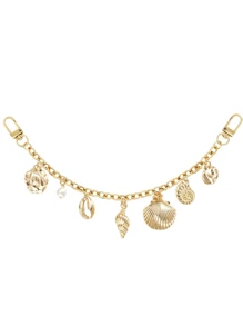 Ozean Charm, Ozean Taschencharm, goldfarbener Ozean Stil Taschencharm, dekorativer Zubehör, dekorative Taschenkette, Taschenverlängerung, Ersatzkette mit Charm, geeignet für Handtaschen, Shopper, Umhängetaschen, Schultertaschen, goldfarbener Ozean Stil Schlüsselanhänger mit Fischschwanz und Seestern Charm - elegantes Golddesign, modisches Taschenausstattung | Stranddekoration | Druckknopf