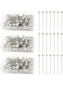 100/200/300/500pcs Round Pearl Head Pins, Quilting Pins, Fabric Pins, For Handcraft, Sewing, Edging Craft, Jewelry Components Decoration Wedding Pearl Flower Pins