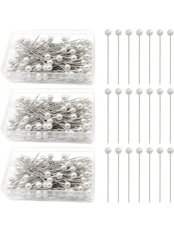 100/200/300/500 piezas Alfileres con cabeza de perla redonda, alfileres de acolchar, alfileres de tela, para manualidades, costura, bordes de artesanía, componentes de joyería, decoración de flores de perla para bodas