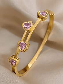 Bộ vòng tay hình trái tim lãng mạn bằng thép không gỉ mạ vàng 18K, đính đá Cubic Zirconia màu hồng, phù hợp cho nữ, có thể dùng làm quà tặng Ngày của Mẹ, Ngày Nhà giáo, phụ kiện du lịch biển mùa hè, phụ kiện phong cách Bohemian, phụ kiện dự tiệc/dạ hội/hàng ngày, quà tặng tựu trường, quà sinh nhật, quà tặng phù dâu và quà Giáng sinh. - Nhiều màu - Xem 8