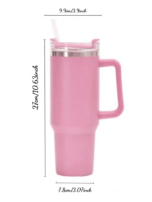 1PC Custom Stainless Steel Water Cup With Handle And Straw, Featuring 26 Letters And Floral Patterns, Ideal Travel Companion, Convenient To Carry, Suitable For Car Use, Pink Water Cup, Perfect Gift For Friends ,Sister,Family.