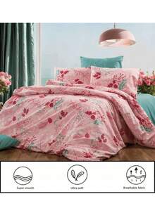 Duvet Set | Flat Sheet Included As A Gift | Single Size 150*200 Cm (1 Duvet Cover – 1 Pc + 1 Pillowcase – 1 Pc) Or Double Size 200*200 Cm (1 Duvet Cover – 1 Pc + 2 Pillowcases – 2 Pcs) | Soft & Breathable For All Seasons - Blue - View 3