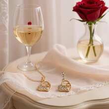 Elegant Women's Gold Plated Heart Necklace + Earring Kit - 心 - 查看 4