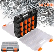 Double Side Tool Storage Box With Removable Plastic Partition, Screw Storage Box, Hardware Box Storage, 34-Compartments, Excellent For Screws, Nuts, Small Parts, Black/Orange - Yellow Black White Mixed Color - View 2