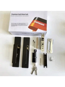 通用商务客房酒店民宿家用黑金铝合金防盗门把手锁带钥匙套装 - 黑金 - 查看 2