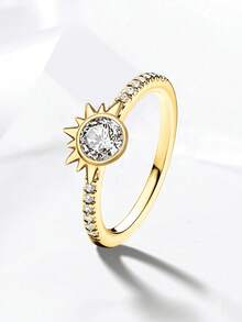 2 Stücke S925 Sterling Silber modischer zierlicher Sonne und Mond Zirkonia Set Ring, geeignet für täglichen Damengebrauch, Premium-Feeling, Paar-Ring, Valentinstags Geschenk, hochwertiges Schmuckgeschenk - Sonne, Halbmond, Untergang - Übersicht 6