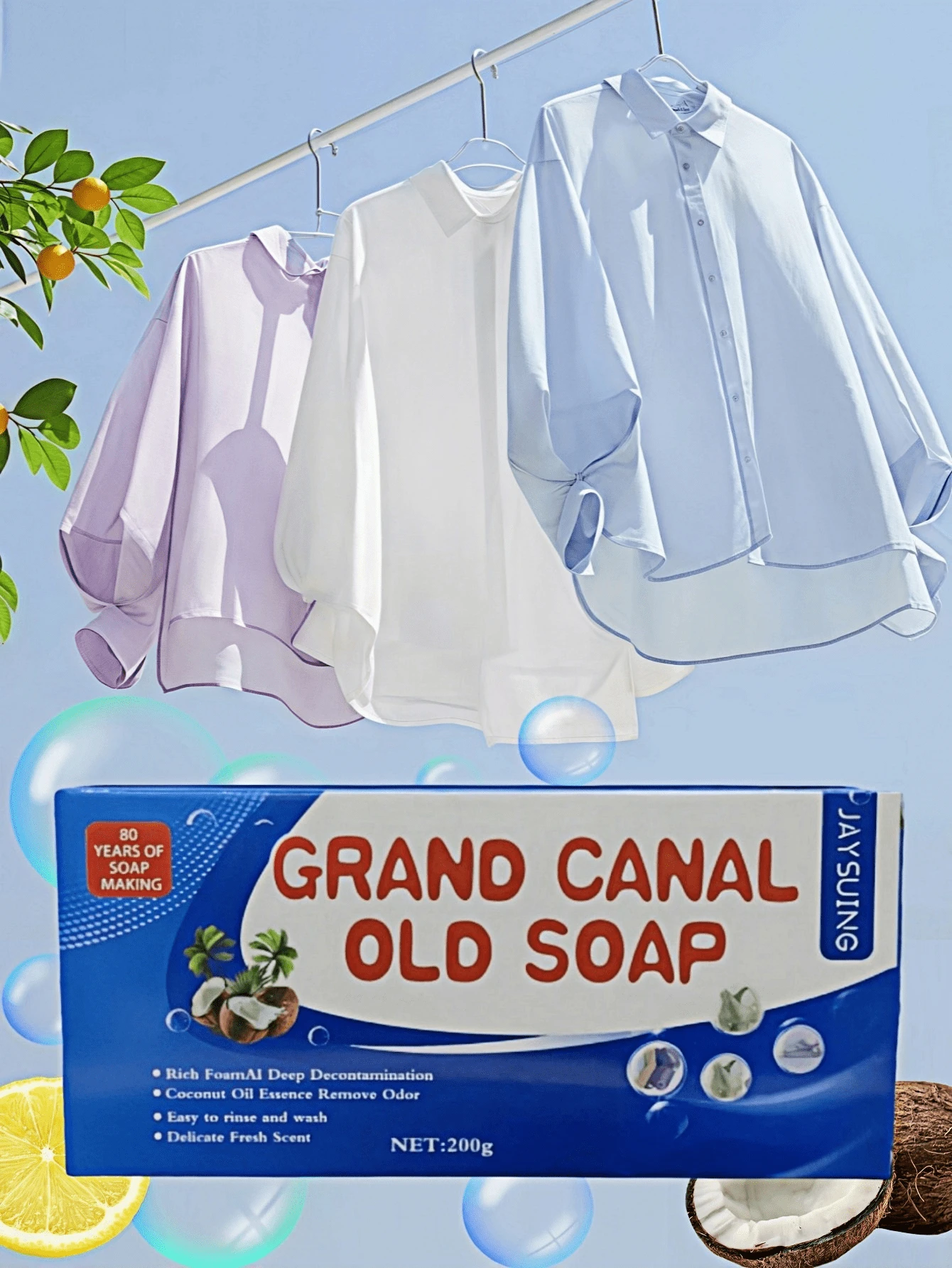 JAYSUING Wielofunkcyjny płyn do prania usuwający plamy, pleśń i nieprzyjemne zapachy – wygodne, przenośne mydło w kostce do prania ubrań, pieluch, rąk i nie tylko – skuteczna formuła odtłuszczająca, wybielająca i głęboko czyszcząca – delikatny, niepodrażniający i łatwy do spłukania