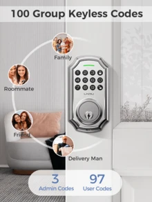 Keyless Entry Smart Door Lock Keypad, 50 User Codes Anti-Peep Password, One Touch Lock Auto Lock, Type-C Emergency Power, Easy Install Zinc Alloy Deadbolt Silver - 銀色 - 查看 3