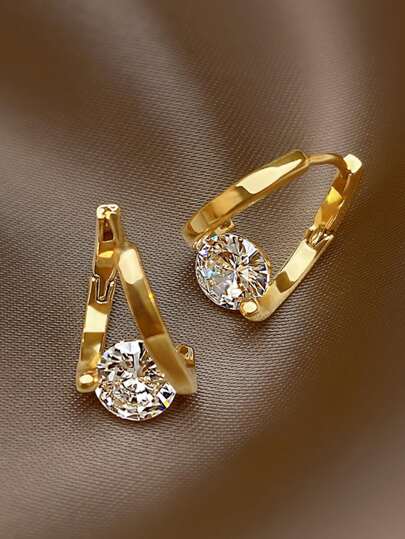 1 Pair Of Elegant And Sexy Rhinestone Studded Earrings For Women, Simple And Asymmetrical Design Summer Jewelry - Suitable For Daily Occasions, Parties, Ramadan, Weddings, And Parties