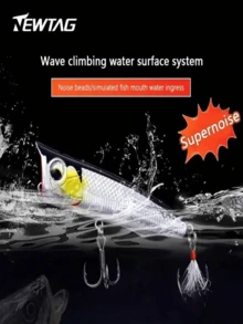 1 Peça Engodo Artificial Topo d'Água de 8cm/3,14 pol., Faz Barulho, Luminoso, com Guizo Embutido, Pesado com Bloco de Chumbo, Ganchos Triplos Reforçados, Adequado para Pesca em Água Salgada e Lago de Água Doce - Multicolorido - Visão 3