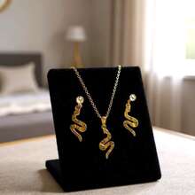 Women's Snake Necklace + Earring Kit Gold Plated - Mô hình 2 Nhỏ - Xem 2