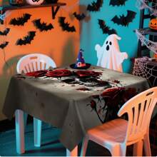1/20 pieza Mantel con temática de Halloween - Calavera y patrón floral elegante, mantel rectangular de tela de poliéster para uso en interiores/exteriores, decoración de fiestas, almuerzos, cenas, decoración de fiesta de Halloween.