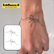 1 套“双精致蝴蝶结”革命性技术纹身、半永久纹身、临时纹身、持久、假纹身、防水、逼真纹身外观、植物基、礼物、女孩用品 X175